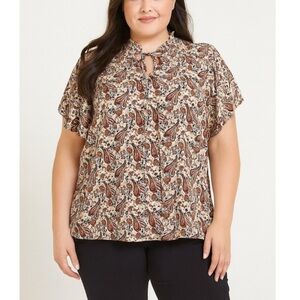 Alex & Lili brand lightweight flowy sleeves paisley print blouse SZ XL tie neck